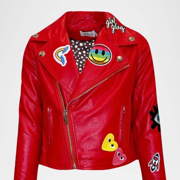 Lola + The Boys Girl's Out Of This World Patched Vegan Leather Moto Jacket - Picture 3 of 3